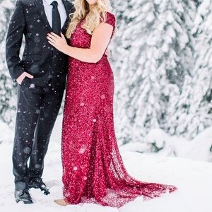 Off the shoulder sequin beaded gown